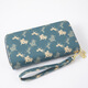 Cartera con doble cremallera para mujer, estilo coreano largo, nueva cartera de gran capacidad de doble capa, bolso de mano estampado, bolso retro para teléfono móvil, azul