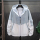 ADHCUCK Ice Silk Sun Protection Clothes Men's Summer Thin Breathable Hooded Fishing Cycling Casual Outdoor Quick-Drying Jacket 501 Upper White and Lower Gray M (80-90Jin Jin equals 0.5kg)