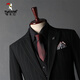 Woodpecker (TUCANO) Striped Suit Men's Full Groom's Suit British Style Groomsmen's Clothes Business Formal Wedding Suit Men's Black (Suit+Vest+Trousers) XL 52 (125-135Jin Jin equals 0.5kg)