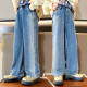 Xinyu Girls' Pants Autumn and Winter Clothes Children's Jeans Children's Clothes Women's Casual Pants Girls' Pants Medium and Large Children's Velvet Wide Leg Pants Blue A888150 Size Recommended Height 135-145cm