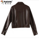 Veste en cuir de pic pour femmes courte 2025 printemps et automne Nouveau costume de moto décontracté petit pute en cuir col en brune couleur m 80-105jin [Jin est égal à 0,5 kg]