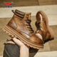 Bull Family Martin Boots Spring y Autumn New Cow Wide British Style Big Head Skin Sain Sain Boots Masmon Retro Boots Boots Men's Ancient Brown [Four Seasons Single Shoes] GN123102994 42 (tamaño deportivo)