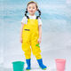 Shanye children's water play one-piece waders kindergarten waterproof clothes for catching the sea children's rain boots men and women fishing rain pants beach children's pink overalls with pockets size 21/27 (shoe inner length 14.5cm)