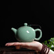Lingqingfang celadon one pot, two cups, two cups with ball hole filter teapot teacup set ceramic complete set Ge Kiln office tea set Ge Kiln Meizi Qing