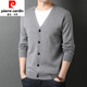 Pierre cardin knitted cardigan men's v-neck sweater spring and autumn solid color casual wool jacket thick outer thread trend GRYH012 black 175/XL