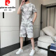 皮尔卡丹（pierre cardin）纯棉2023新款冰丝短袖T恤套装男士休闲运动两件套男装宽松夏季潮 671灰色套装 XL 130斤-145斤