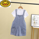 
G.DUCKKIDS Girls Denim Overalls Set 2024 Summer New Style Medium Large Children's Thin Shorts Single-piece Overalls 120 Recommended height 110 cm
