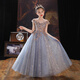 Little Kayi Dicke Kinderkleid Prinzessin Rock High-End Girls Piano Performance Kleidung Langarm Blumen Kinder Hochzeitskleid Little Girl Host Sommer Champagner 1591 Kurzfront und langhältiger Rücken 150