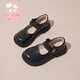 Fuluo Fan Girls' Leather Shoes Spring and Autumn New Square-Odor Breathable Soft Sole Single Shoes Children's Campus Performance Shoes Black 30