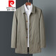 Pierre Cardin Autumn Buttoned Windbreaker Men's Middle-aged Cotton Lapel Mid-Length Washed Cotton Loose Large Size Grandpa Spring Jacket Pin Dark Khaki XL 180