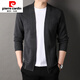 Pierre Cardin high-end wool sweater men's knitted cardigan spring and autumn new solid color fashion versatile casual black sweater jacket black L 170/ (suitable for weight 120-140)