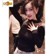 GTYUWVG Half-High Neck Base Shirt for Women Spring and Automne 2025 New European Station Industry Industry Diamond Incrup Shirt Long Manche à manches longues et sexy Black 3899 # Plus Velvet Plus Velvet Mesh Fabric S Recommandé 75-90jin [Jin est égal à 0,5 kg]