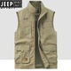 
JEEP SPIRIT Jeep Outdoor Workwear Fishing Vest Men's Spring and Autumn New Multi-Pocket Photography Casual Loose All-match Jacket Khaki (677 Spring and Autumn Style) XL Recommended 135-150Jin [Jin equals 0.5 kg]