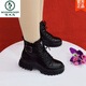 Woodpecker genuine leather thick sole Martin boots for women 2025 new autumn and winter warm boots versatile soft sole flat sole plus velvet thickened short boots black (single) 37