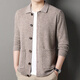 Columbia 100% reine Woll-Strickjacke Herren Revers Frühling und Herbstpullover Jacke Solid Color Casual Herren Mode kaltes Herren-Pullover Blume Rice Kamel L.