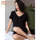 Modal nightgown with breast pad for women summer modal cotton 2022 new dress loose large size fat MM200Jin[Jin equals 0.5 kg] Black (fabric upgraded model - with breast pad) 1203 with pocket M [70-90Jin[Jin equals 0.5 kg]]