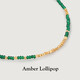 Amber Lollipop Emerald Necklace Women's Broken Silver Beaded Collarbone Necklace Anniversary Birthday Gift for Girlfriend and Wife
