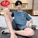 
Langsha cotton pajamas men's summer short-sleeved teenager cartoon student suit thin loose large size can be worn outside home clothes H9928 (short-sleeved shorts) L (recommended 90-110Jin [Jin equals 0.5 kg])