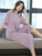 Cat man with chest pad pajamas for women in summer short-sleeved cropped pants thin summer loose outdoor wear suit WT846 [Healing Blue - Short-sleeved + Three-crop pants] L [100-120Jin [Jin equals 0.5 kg]]