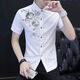 Yunhanye short-sleeved shirt men's Korean style trendy slim casual printed teenager summer half-sleeved shirt handsome shirt trendy 829 black high quality M suitable for 80-100Jin [Jin equals 0.5 kg]