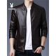 Playboy (PLAYBOY ICON) 2024 new PU leather men's leather jacket Korean style trend autumn and winter leather jacket motorcycle plus fleece jacket handsome trend MT-2079 black plus fleece 4XL