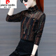 Pierre Cardin store women's early autumn turtleneck mesh bottoming shirt for women autumn 2025 new style temperament lace long-sleeved style gold M