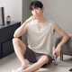莫代尔睡衣男士夏季夏天无袖薄款背心短裤宽松大码家居服套装 N9201 XL