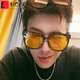 LUCALY new product yellow sunglasses retro transparent yellow sunglasses men's trendy brand internet celebrity driving big face glasses women's sunglasses New Year's gift upgraded version high definition off-white frame black film