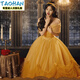 TAO HAN yellow evening dress for women 2024 new high-end light luxury princess Belle same wedding dress French fairy forest yellow S