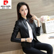 Pierre cardin 23 new leather jacket for women short spring and autumn new stand collar pu small leather jacket leather jacket slim fit slim jacket black XL recommended 105-115Jin [Jin equals 0.5 kg]
