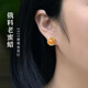 Knock knock love beeswax earrings for women new Chinese style national style earrings chicken fat yellow retro enamel sterling silver earrings jade Siqiu earrings one pair shop owner