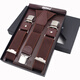 Pierre cardin men's genuine leather strap clip three-clip powerful suspender belt fat man shoulder strap old man belt gift box packaging blue background white dot