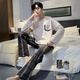 
Langsha pajamas men's spring and autumn long-sleeved suit 2024 new loose large size simple style student casual home clothing 15567 stripes L men (suitable for 100-130 Jin [Jin equals 0.5 kg])