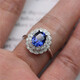 DL 1998 Tanzanite Sapphire 925 Silver Blue Ring Double Layer Diamond Retro Colored Jewel Ring Opening Japanese and Korean Female Silver Live Mouth (Main Stone 7X9mm) B6