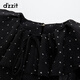 DZZIT Spring and Summer French Romantic Ruffle Decoration Love Flocking Top Women Black XS