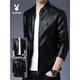Playboy (PLAYBOY ICON) 2024 new PU leather men's leather jacket Korean style trend autumn and winter leather jacket motorcycle plus fleece jacket handsome trend MT-2079 black plus fleece 4XL