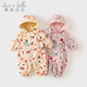 DAVE&BELLA 100-day baby clothes, toddlers' rompers, newborn pajamas, baby onesies, autumn new outing clothes, yellow bottom printing, ready stock 90cm (recommended height 80-90cm)