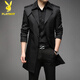 Playboy windbreaker men's autumn and winter new high-end mid-length slim fit light business casual plus velvet 2004 British men's jacket trend thickened 8908 cotton black 165/M recommended 100-115 Jin Jin is equal to 0.5 kg to wear