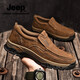 Jeep casual shoes for men in autumn and winter new first-layer cowhide shoes for the elderly, non-slip and wear-resistant business dad leather shoes, khaki standard leather shoe size 41
