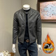ANDSEEYOU brand leather jacket men's autumn new Korean style slim motorcycle leather jacket men's 2025 new stand collar Chinese Valentine's Day black plus velvet thickened M
