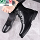 Katile crocodile men's sheepwool lint shoes pure cowhide lint shoes winter warm plus velvet middle-aged Martin snow boots leather boots [same style in the mall] 3518 [black wool flat sole 42