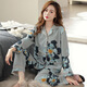 Modal pajamas women's pure cotton long-sleeved spring, autumn and winter cardigan large size loose middle-aged mother's home clothing set XEQ9906 XL - weight 120-140Jin [Jin equals 0.5 kg]