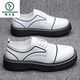 
Woodpecker 2025 British style round head thick sole black leather shoes for men Korean style hairstylist formal business glossy men's shoes new style black and green 15276 41