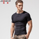
Simple Henry shirt short-sleeved T-shirt men's solid color cotton open tie buckle Henry neckline thread tight body shirt summer blue M (about 60kg)