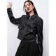 Friedensfrau Frauen Kurzjacke PU Leder Jacke für Frauen Maillard Herbst Mode High-End-Lappel Black 1 m
