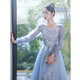 
Seidler blue evening dress for women 2025 new banquet temperament long sleeve light luxury niche high-end performance art exam skirt blue L