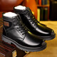 Kachilang Martin Boots Herren echte Lederwolle warme Baumwollstiefel High Top Cowdled Arbeit Anzug Kampf Army Hook Schneestiefel Winter 3519 Schwarz 39