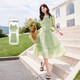 Xiangying Casual Suit Women's Summer Wear 2025 New Tea Style Complete Set of Slimming Green Skirt Two-piece Set Fruit Green S