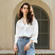 Olrain French White Shirt Women's Versatile Design Double-couche en dentelle de trajet en dentelle blanche S