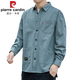 Pierre Cardin camisa de trabajo de alta gama chaqueta para hombre primavera y verano fina suelta casual bolsillo real camisa de algodón de manga larga de moda para hombre 6007-gris verde (manga larga) XL 175 recomendado 140-155 Jin Jin equivale a 0,5 kg